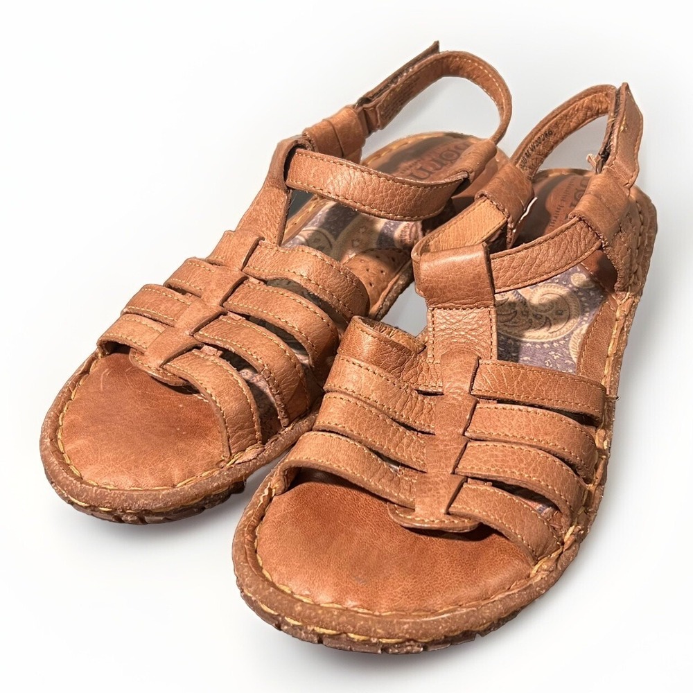 Born JOJO Women's Strappy Leather Sandal‎ Shoe Flat ~Tan/Brown W22266 8/39